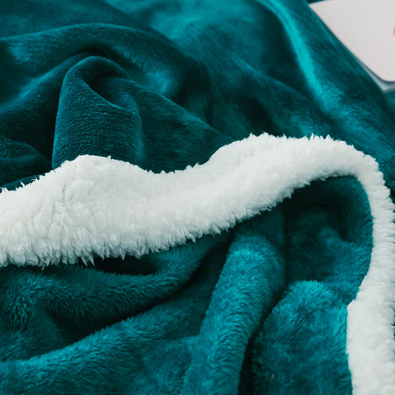 Fluffy Thick Faux Fur Blanket Dark Cyan&White