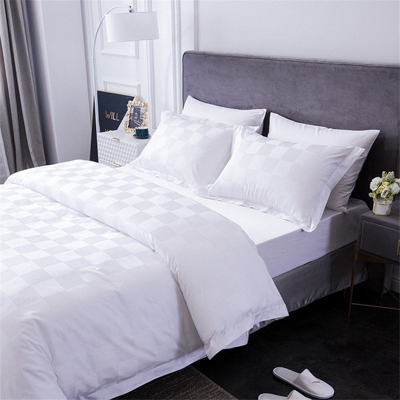 Cotton Polyester White Stripe Bed Sheets Set