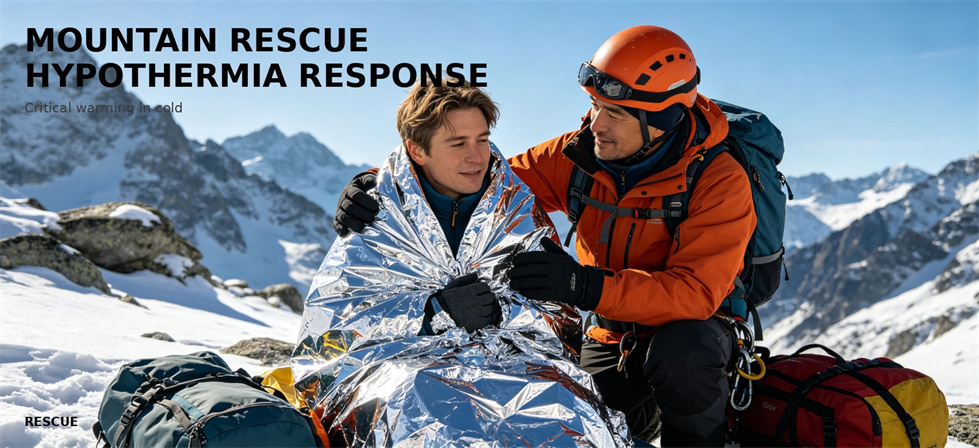 Emergency foil blanket used during a mountain rescue response for procurement review and organized field allocation Emergency foil blanket used during a mountain rescue response for procurement review and organized field allocation
