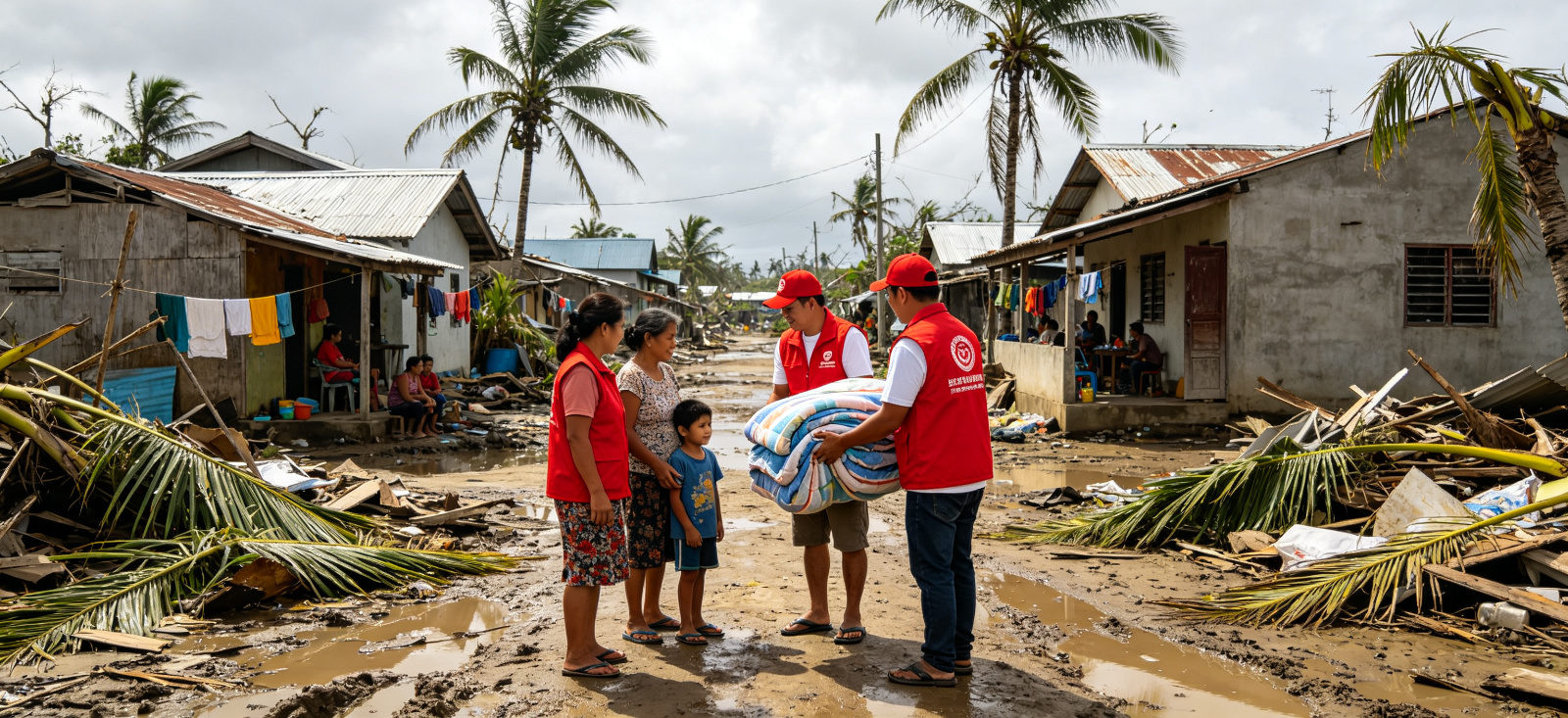 Relief blanket storm relief response scene for emergency reserve planning and field distribution review