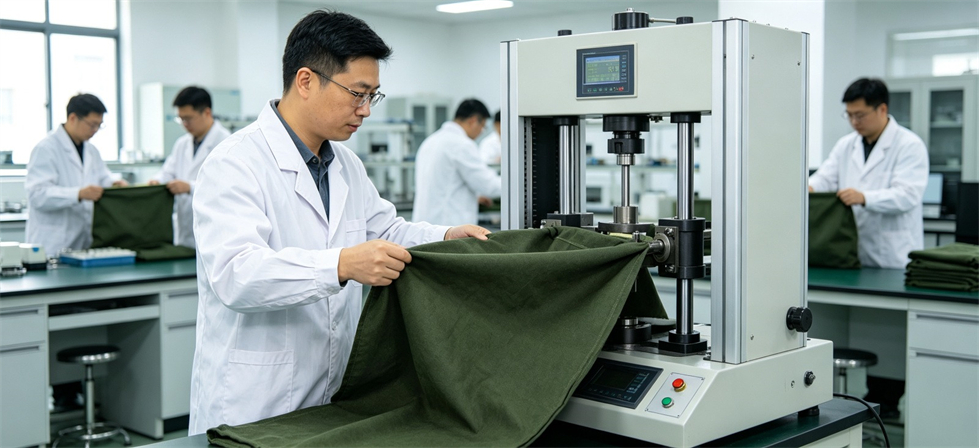 Flood Relief Tools showing textile strength test for bulk order inspection and export shipment coordination