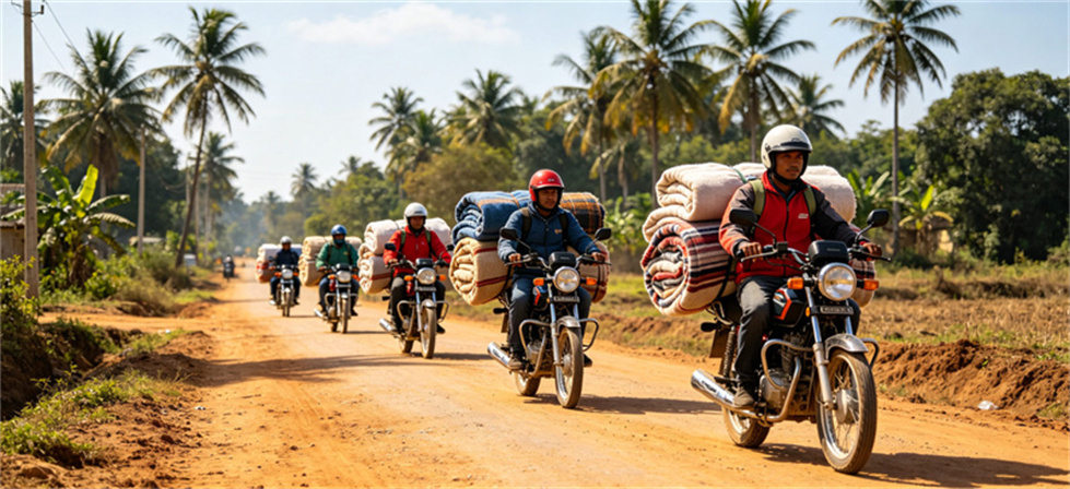 Extreme cold relief blanket remote delivery road scene for destination risk and customs timing review