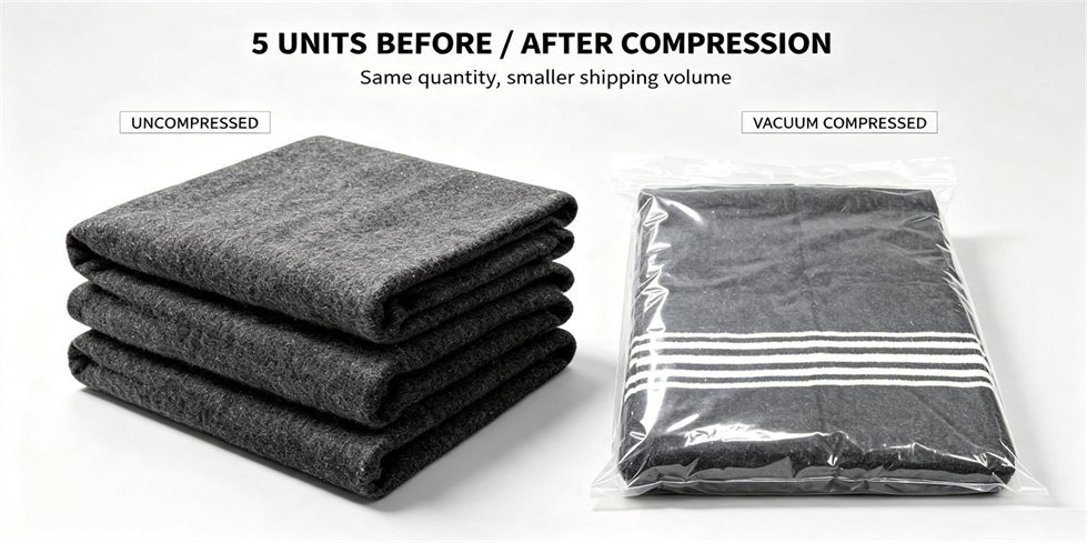 Emergency blanket product detail showing recycled fiber gray display for institutional procurement review
