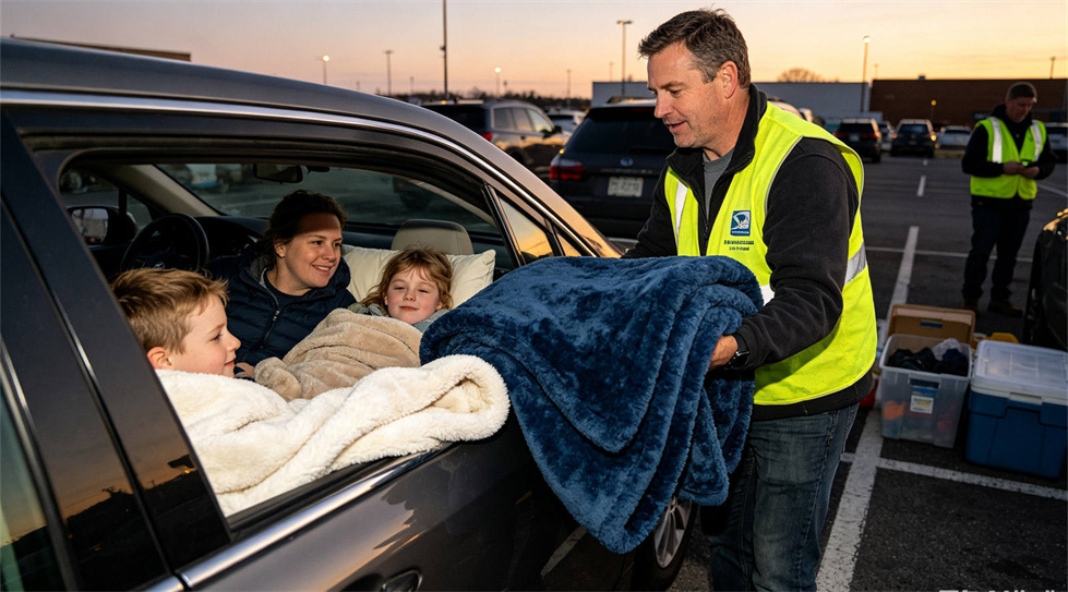 Emergency blanket field-use scene showing solid color brown scene for institutional procurement review