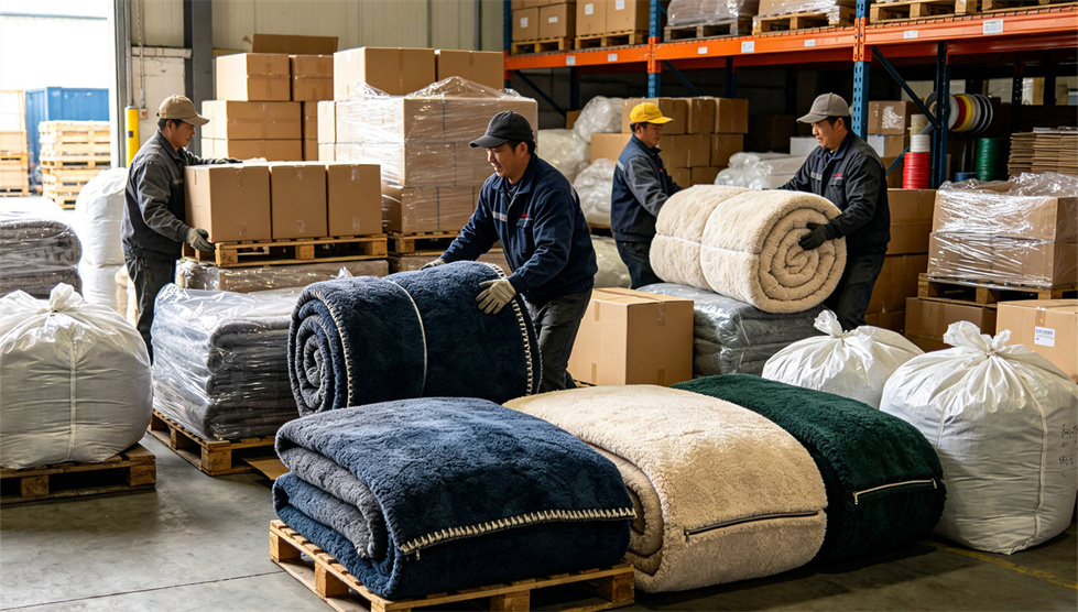 Emergency blanket warehouse stock showing solid color brown warehouse for institutional procurement review