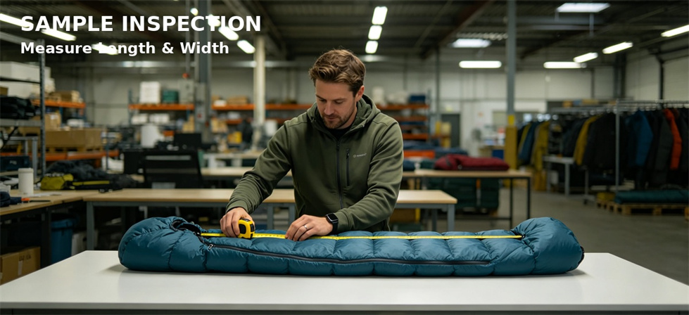 Sleeping bag dimensions measured for size confirmation before institutional bulk ordering Sleeping bag dimensions measured for size confirmation before institutional bulk ordering
