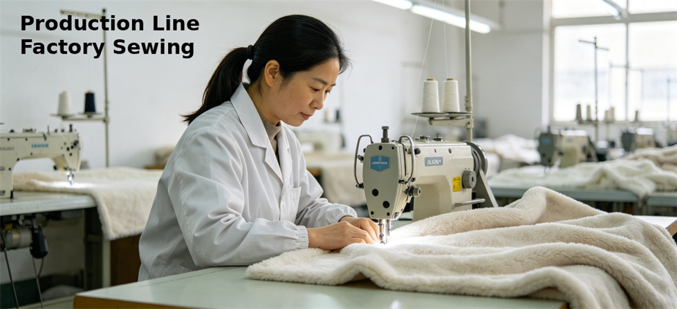 Blanket sewing line showing production construction review for institutional procurement planning