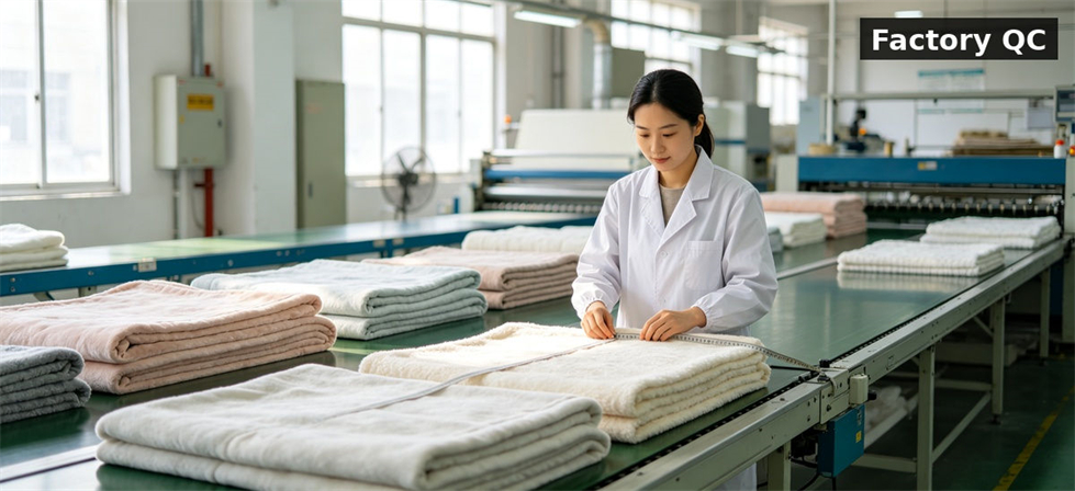 Shelter bedding quality inspected in a factory for institutional bulk order consistency
