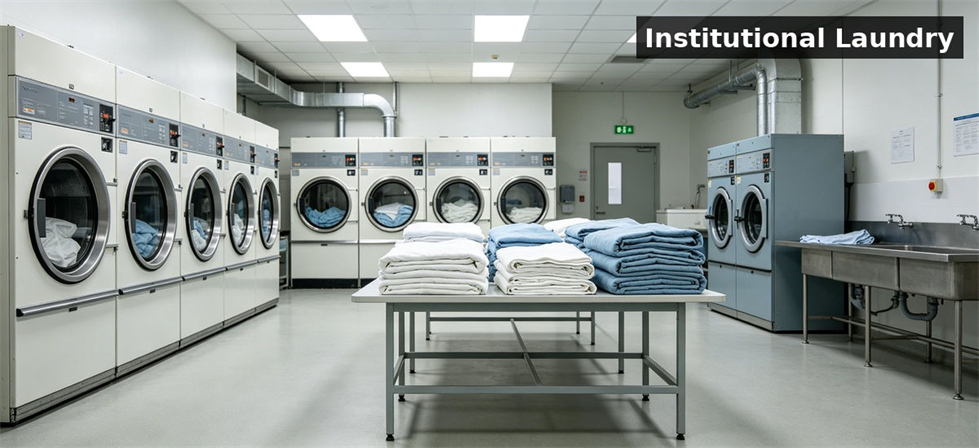 Institutional laundry room for institutional procurement, inspection and supply planning