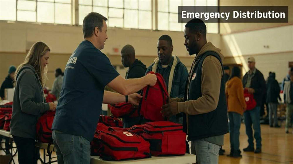 Emergency shelter kit distribution to families in need at community relief center