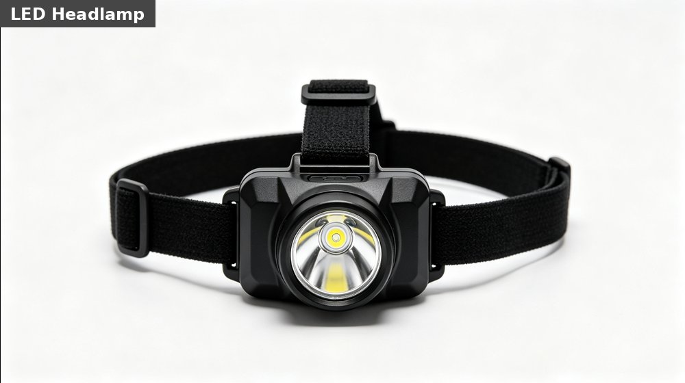 Hospital field medical supply image showing led headlamp black white background for temporary clinics, disaster response and institutional procure