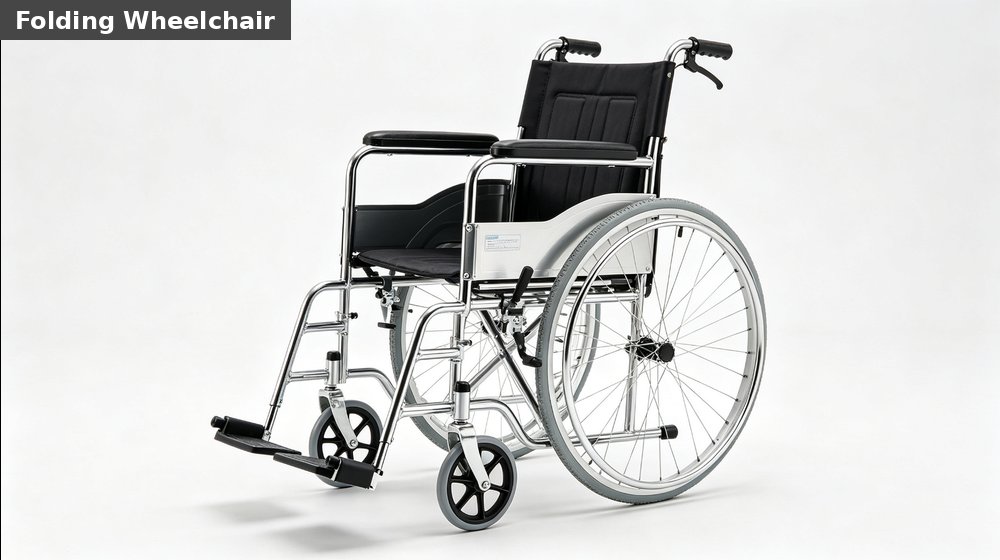 Hospital field medical supply image showing folding wheelchair silver white background for temporary clinics, disaster response and institutional procuremen Hospital field medical supply image showing folding wheelchair silver white background for temporary clinics, disaster response and institutional procuremen