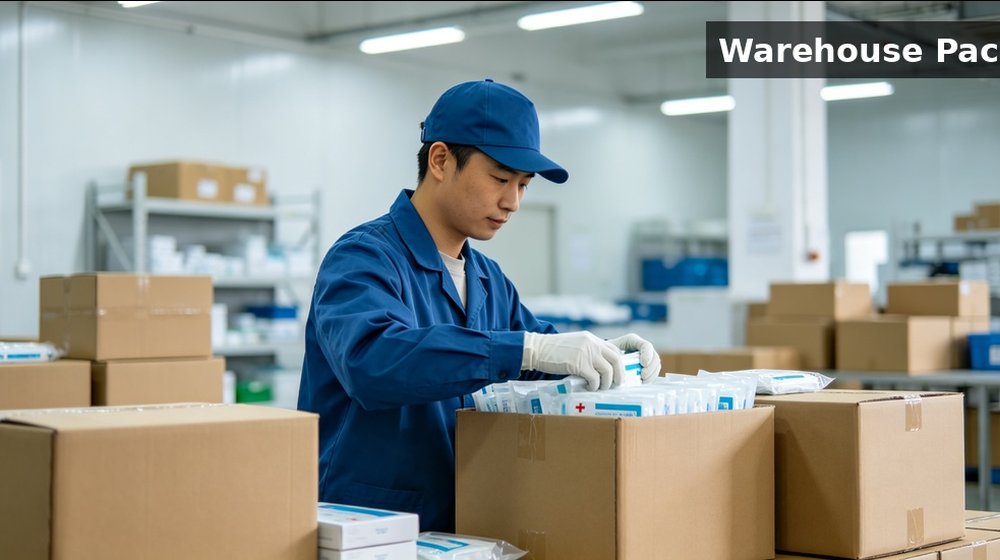 Hospital field medical supply image showing warehouse packing supplies asian for temporary clinics, disaster response and institutional procuremen