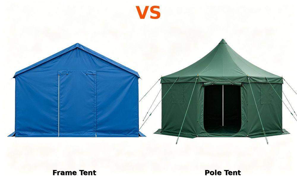 Frame tent vs pole tent comparison showing structural differences for emergency shelter procurement
