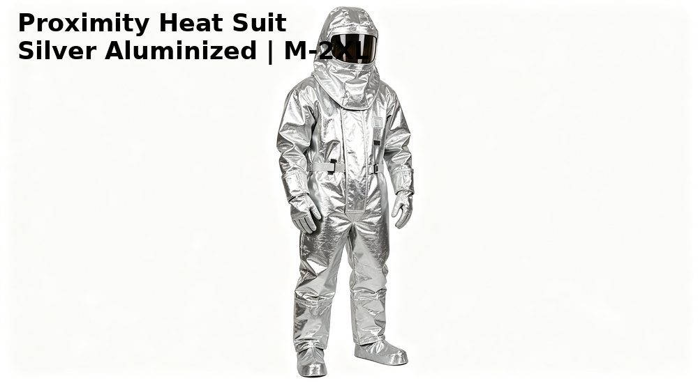 Silver aluminized proximity heat suit with hood and visor, radiant heat protective clothing Silver aluminized proximity heat suit with hood and visor, radiant heat protective clothing