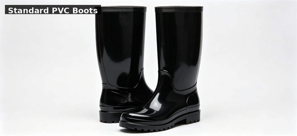 Rain boots black pvc standard white bg for institutional procurement, inspection and supply planning