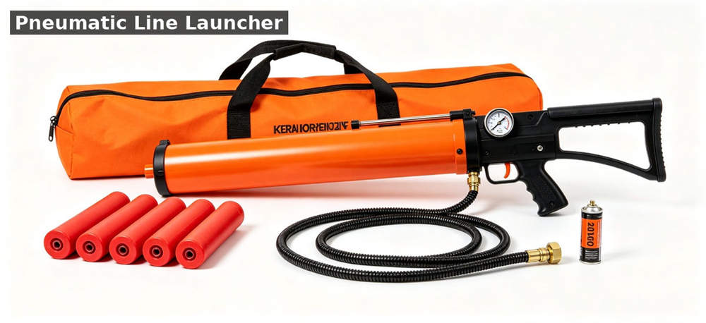 Korean pneumatic line thrower orange white bg for institutional procurement, inspection and supply planning