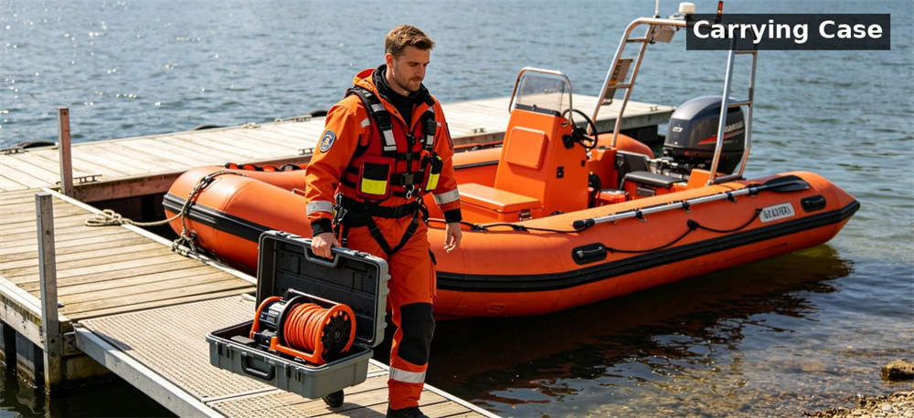 Rescue launcher carrying case scene for institutional procurement, inspection and supply planning