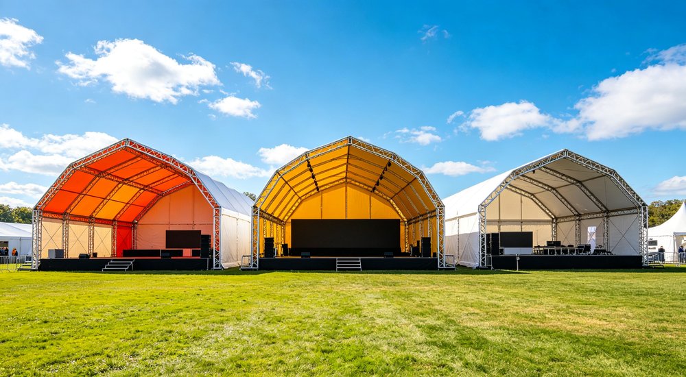 Large emergency shelter tent installed at disaster relief site providing weatherproof accommodation for affected populations with reinforced structure and quality materials visible