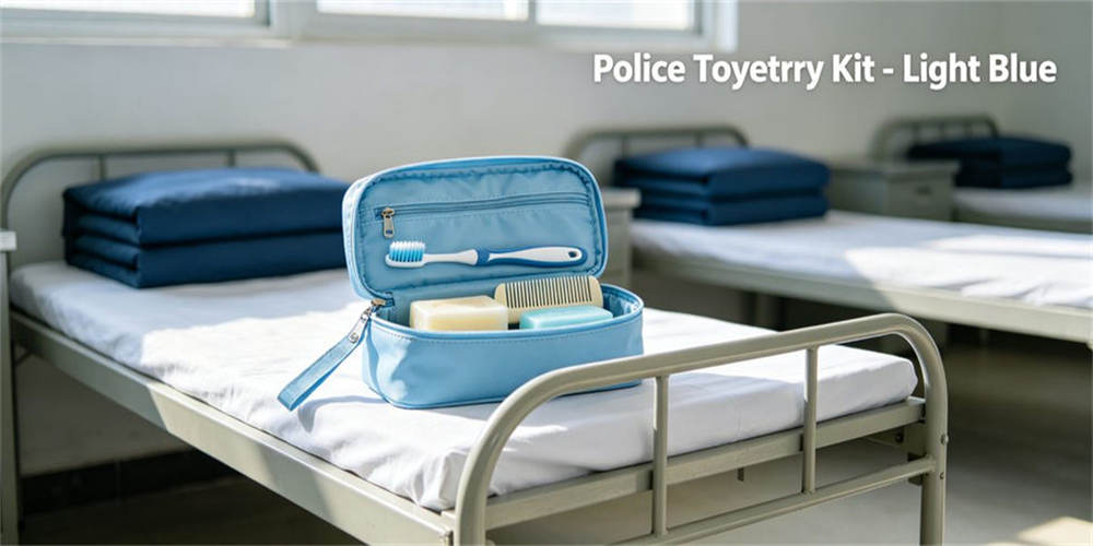 Light blue police toiletry kit, neat portable daily personal hygiene pouch for police officers daily necessities