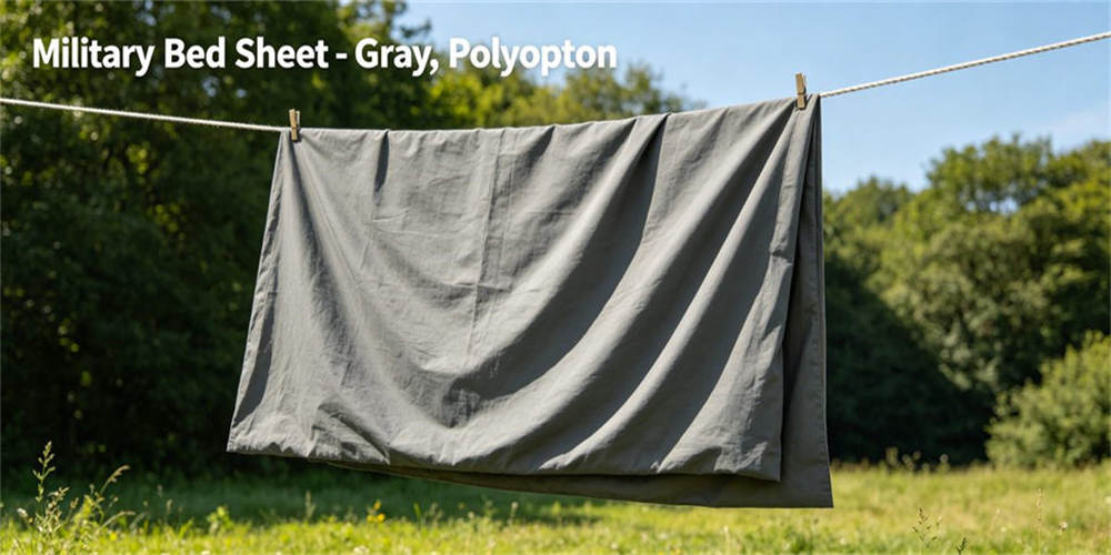 Gray polycotton military bed sheet, sturdy wear-resistant blended fabric bedding sheet for military barracks beds