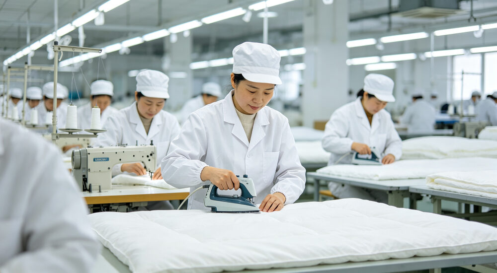 Institutional bedding product display showing material quality and design details for commercial procurement decision making suitable for emergency shelters hospitals universities and hotels requiring durable comfortable bedding solutions