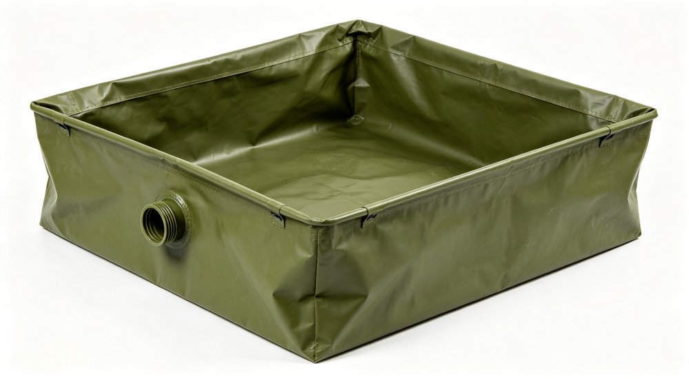 Waste collection system for inflatable decon tent, flexible waste bag, product shot red and white inflatable emergency shelter for disaster relief operations