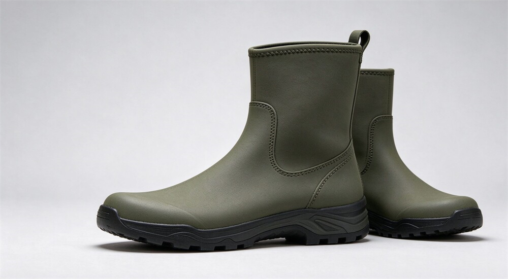 High cut neoprene rescue boots standing in shallow river current, ankle and lower shin wrapped for support, swift water rescue boots for moving river High cut neoprene rescue boots standing in shallow river current, ankle and lower shin wrapped for support, swift water rescue boots for moving river