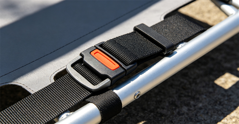Closeup of scoop stretcher spring loaded locking pins and non slip rubber grip handles for wholesale bulk water rescue equipment supply Closeup of scoop stretcher spring loaded locking pins and non slip rubber grip handles for wholesale bulk water rescue equipment supply