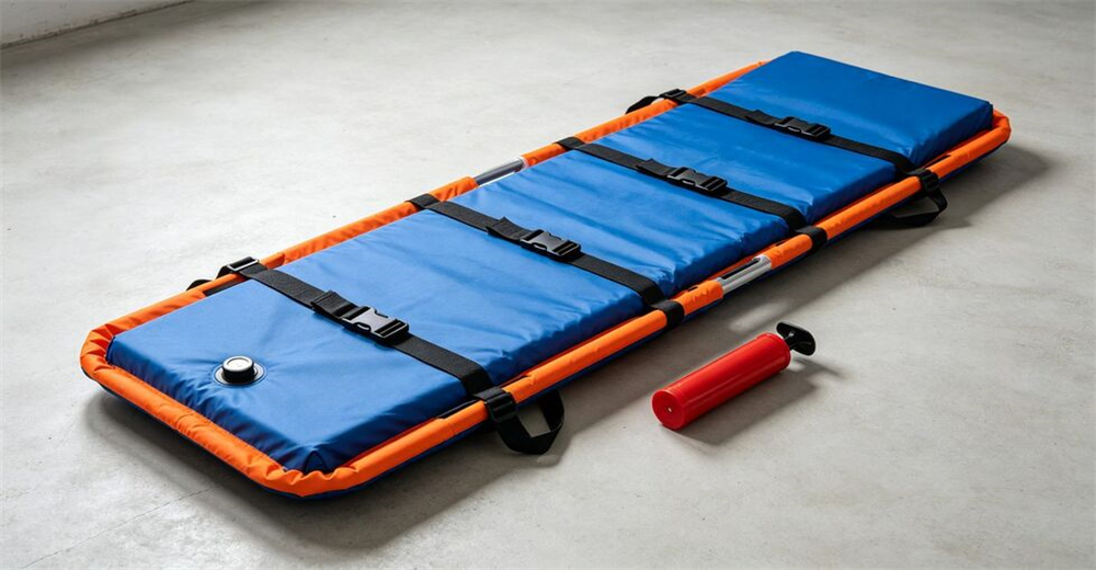 Black nylon padded interior of aluminum basket rescue stretcher showing comfortable patient lining for wholesale bulk water rescue equipment supply Black nylon padded interior of aluminum basket rescue stretcher showing comfortable patient lining for wholesale bulk water rescue equipment supply