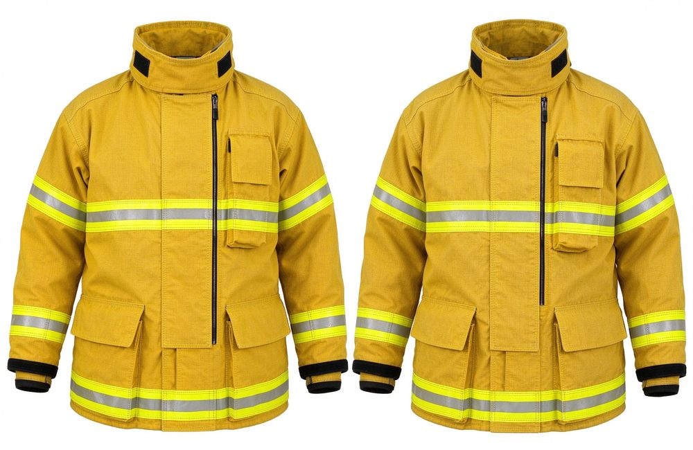 Aerial view of turnout gear factory quality control inspection seams reflective trim, firefighter turnout gear supplier China for firefighter turnout gear wholesale buyers for structural firefighting protective clothing bulk supply