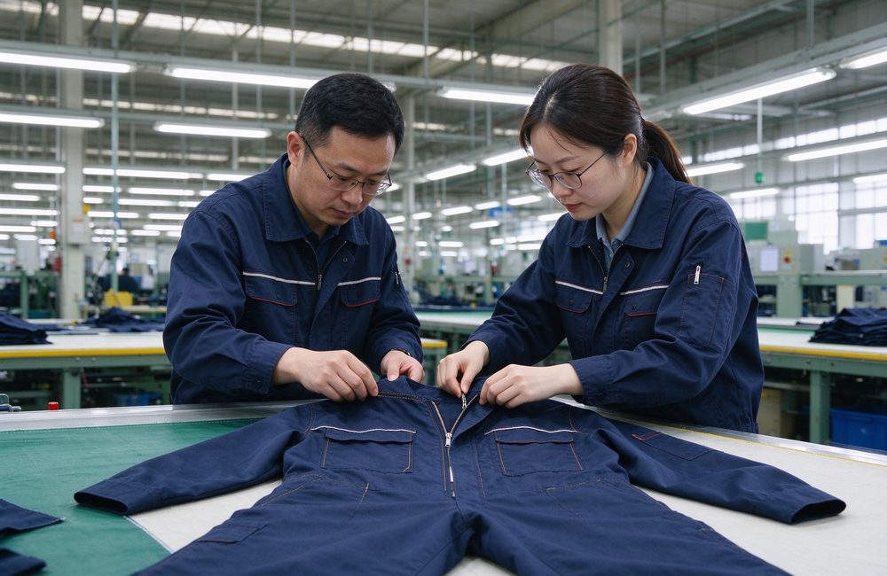 Ground-level view of fR coveralls workplace safety demonstration in petrochemical plant for flame resistant workwear emergency response and wholesale supply planning for flame resistant workwear buyers