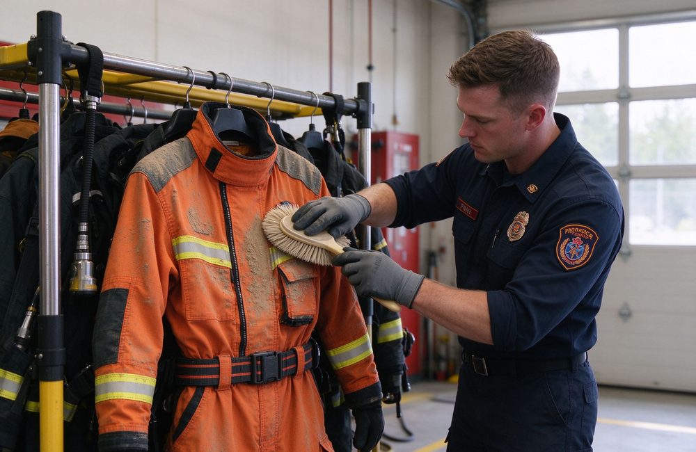 Ground-level view of rescue suits packed for delivery showing technical orange with yellow reflective trim rescue clothing wholesale supply and rescue clothing export packing for overseas rescue organizations