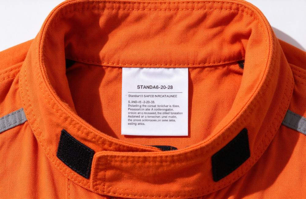 Flat-lay view of rescue standard certificate for emergency rescue clothing compliance and orange with reflective trim rescue uniform quality verification for export supply for emergency rescue clothing buyers during multi mission operations